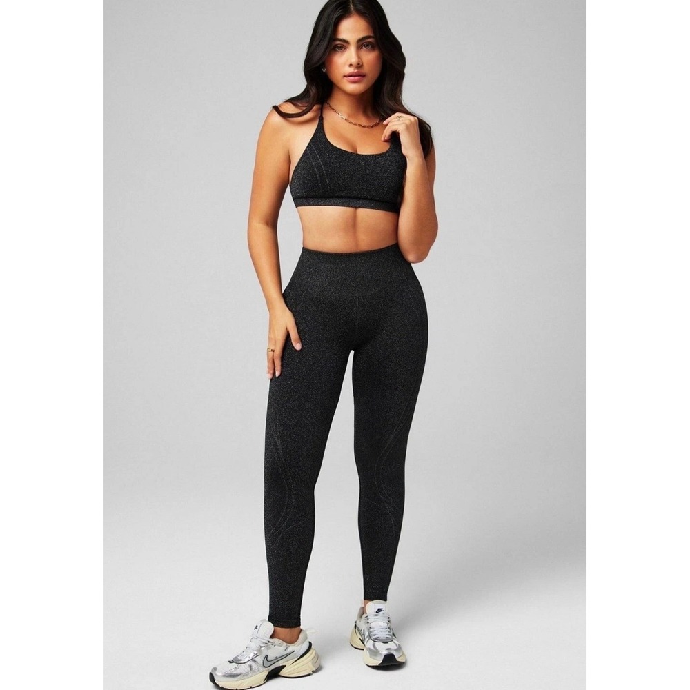 Fabletics‎ Seamless High-Waisted Leggings Black Sparkle Glitter Size M